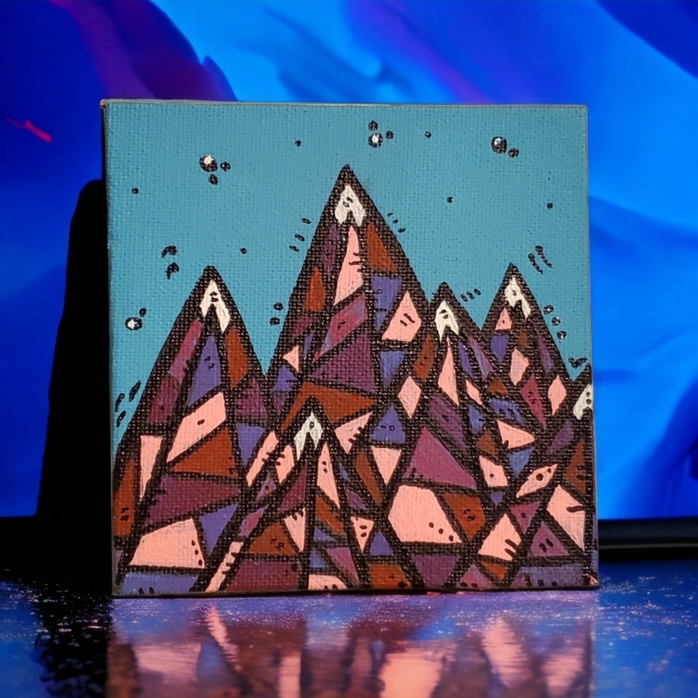Original Painting, "Geo Mountains Mini", 4"x4"